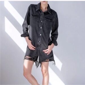 InsaneGene  Black Denim Button-Up Romper, size L